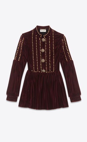 SAINT LAURENT Dresses Woman Dress with studs in burgundy velvet a_V4